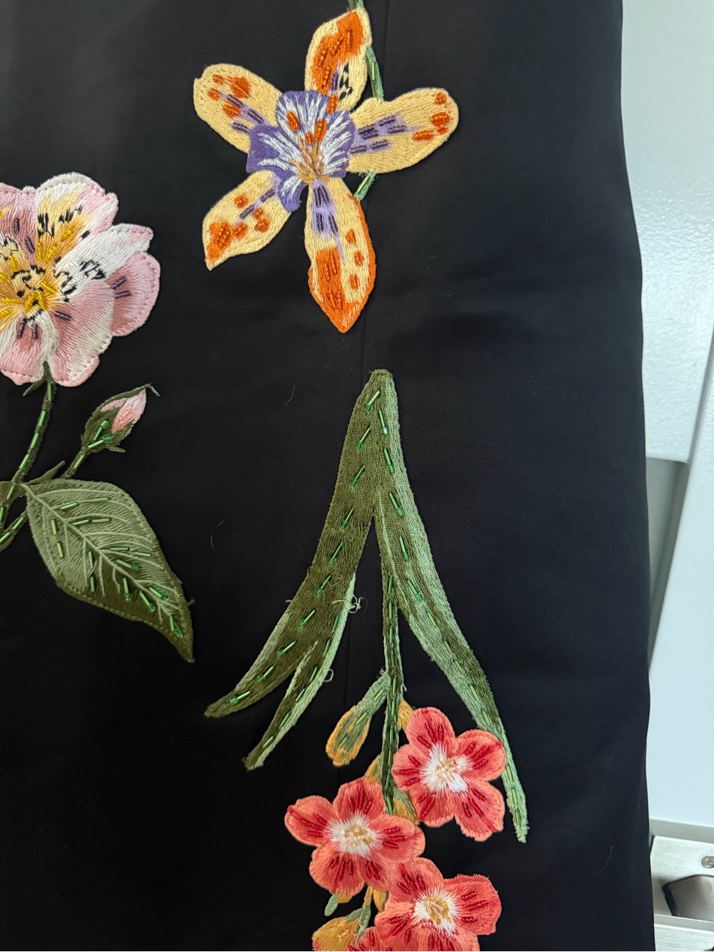 Black Floral A-Line Dress - Elegant Floral Print - Picture 7 of 8
